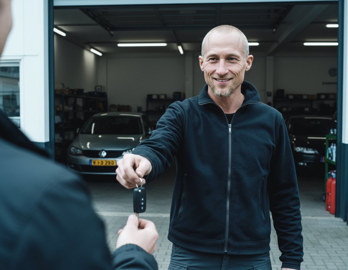 Rick geeft de autosleutels terug aan een klant